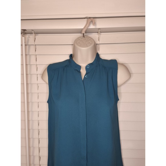J Crew Women's Sleeveless Ruffle Work Office Blouse Small 00 Teal Preppy Cottage - Picture 4 of 10